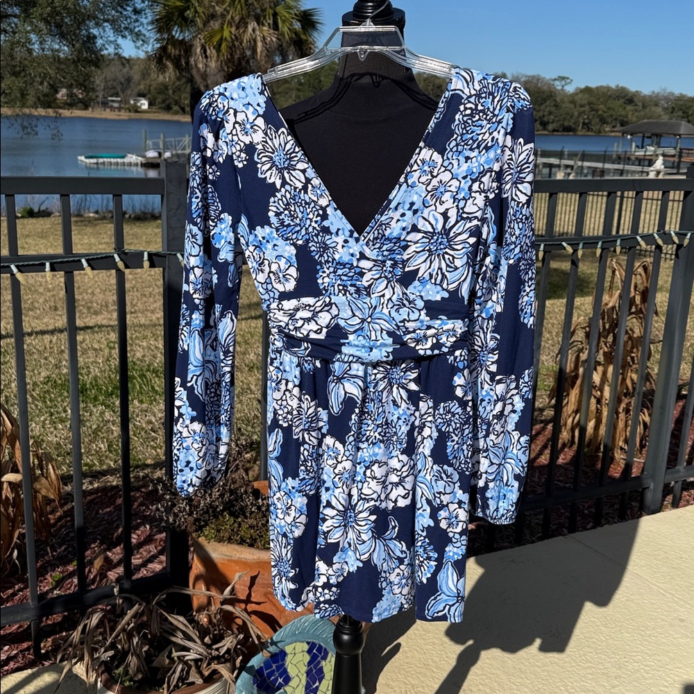 Lilly Pulitzer Navy and Blue Floral Skirted Romper - Picture 5 of 6
